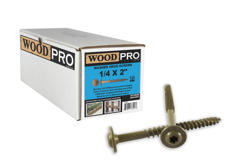WoodPro Fasteners ST14X2B 1/4-Inch by 2-Inch Length Round Washer Head Exterior Wood Screws, 250-Pack