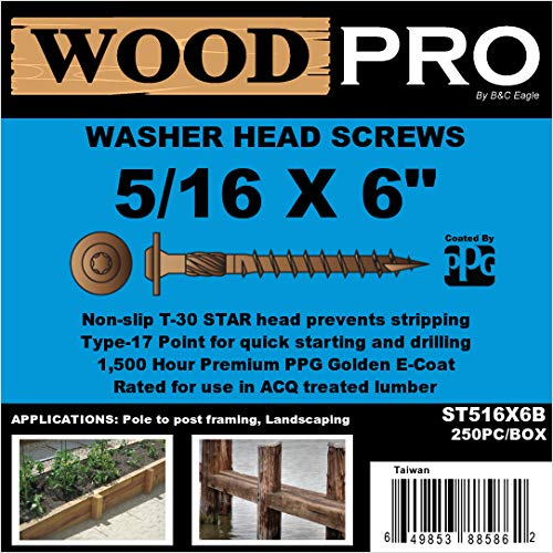 WoodPro ST516X6B 5/16 in. x 6 in. Gold Finish Wood Screws, 250/Box