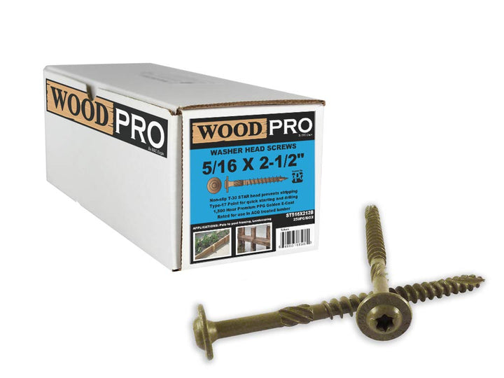 WoodPro Fasteners ST516X212B 5/16-Inch by 2-1/2-Inch Length Round Washer Head Exterior Wood Screws, 250-Pack , Gold