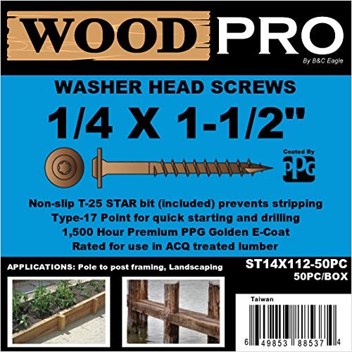 WoodPro ST14X112-50PC 1/4 in. x 1-1/2 in. Gold Finish Wood Screws, 50/Box