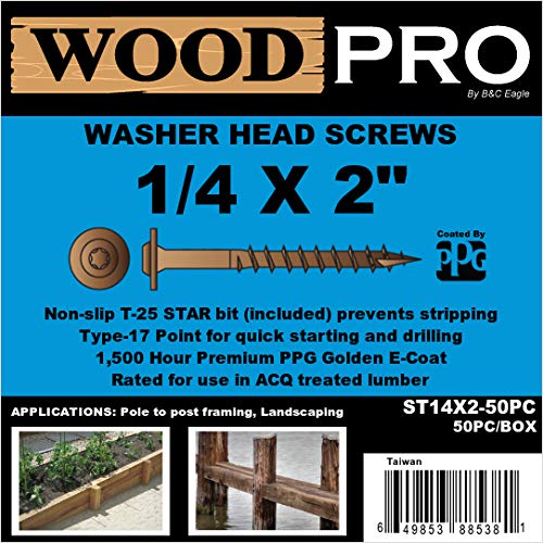 WoodPro ST14X2-50PC 1/4 in. x 2 in. Gold Finish Wood Screws, 50/Box