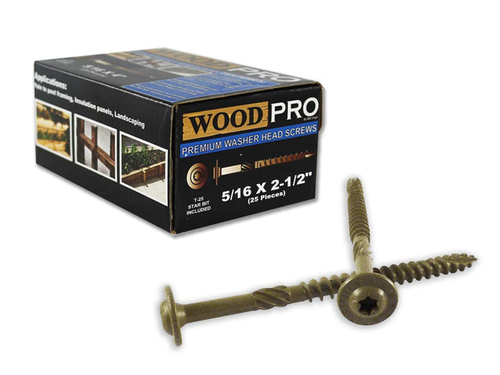 WoodPro Fasteners ST516X212-25PC 5/16-Inch by 2-1/2-Inch Length Round Washer Head Exterior Wood Screws, 25-Pack , Gold