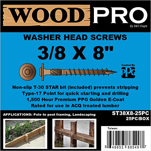 WoodPro ST38X8-25PC 3/8 in. x 8 in. Gold Finish Wood Screws, 25/Box