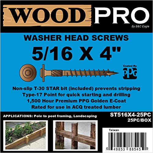 WoodPro ST516X4-25PC 5/16 in. x 4 in. Gold Finish Wood Screws, 25/Box