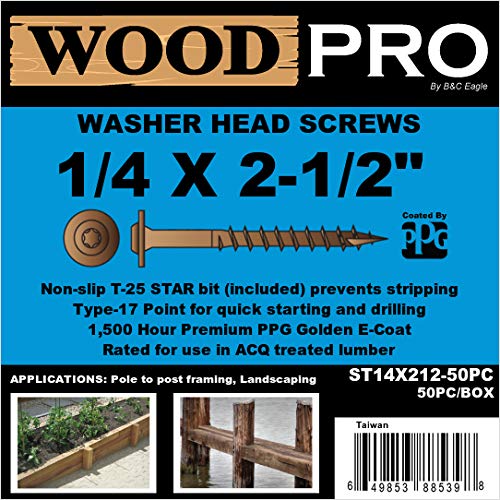 WoodPro ST14X212-50PC 1/4 in. x 2-1/2 in. Gold Finish Wood Screws, 50/Box