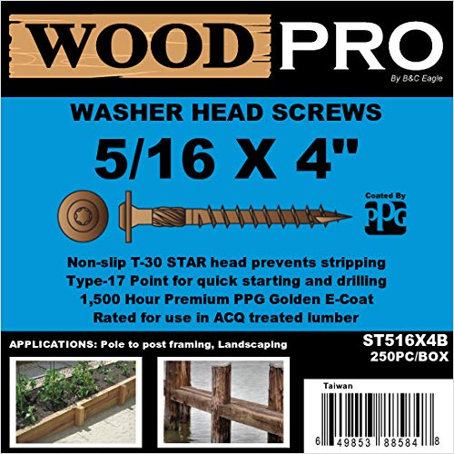 WoodPro ST516X4B 5/16 in. x 4 in. Gold Finish Wood Screws, 250/Box