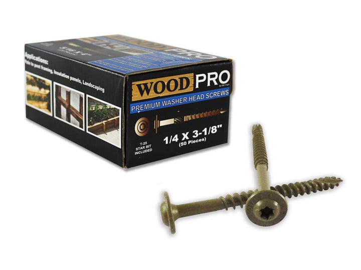 WoodPro Fasteners ST14X318-50PC 1/4-Inch by 3-1/8-Inch Length Round Washer Head Exterior Wood Screws, 50-Pack