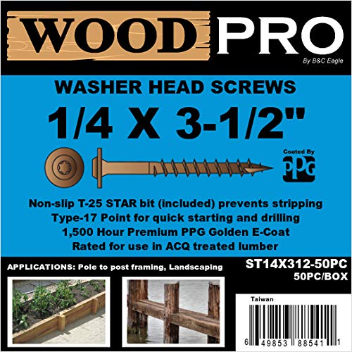 WoodPro ST14X312-50PC 1/4 in. x 3-1/2 in. Gold Finish Wood Screws, 50/Box