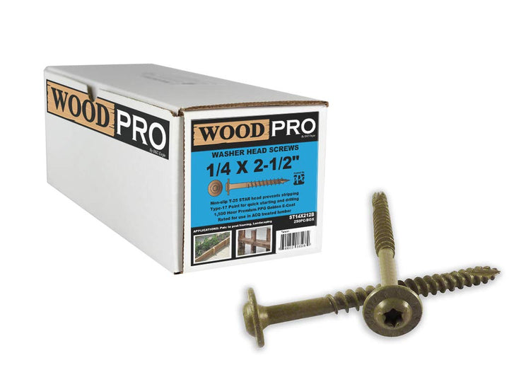 WoodPro ST14X212B 1/4 in. x 2-1/2 in. Gold Finish Wood Screws, 250/Box