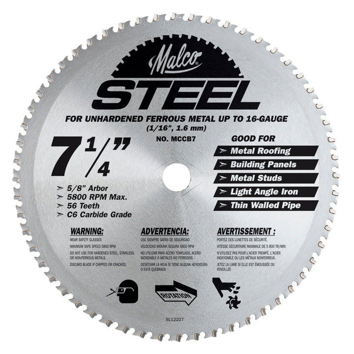 Malco MCCB7 7 1/4 in. 56 Tooth Metal Cutting Saw Blade for Standing Seam Roof Panels