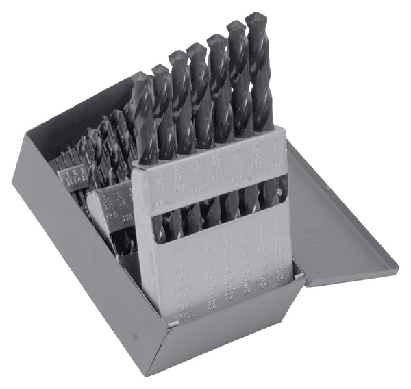 Chicago Latrobe 150 Series High-Speed Steel Jobber Length Drill Bit Set with Metal Case, Black Oxide Finish, 118 Degree Conventional Point, 1/16 in. - 1/2 in. in 1/64 in. increments, 29 Piece Set