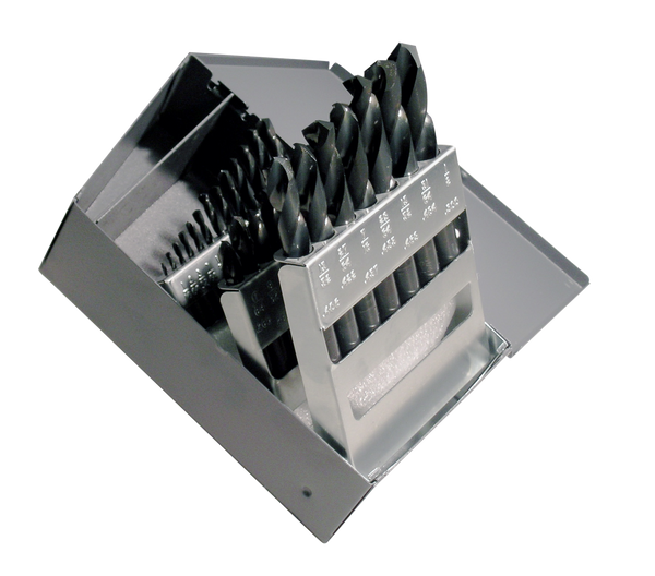 Chicago Latrobe 159 Series Black Oxide, Short Length Drill Set in Metal Case, 1/16" - 1/2" in 64" increments, 29 Piece Set