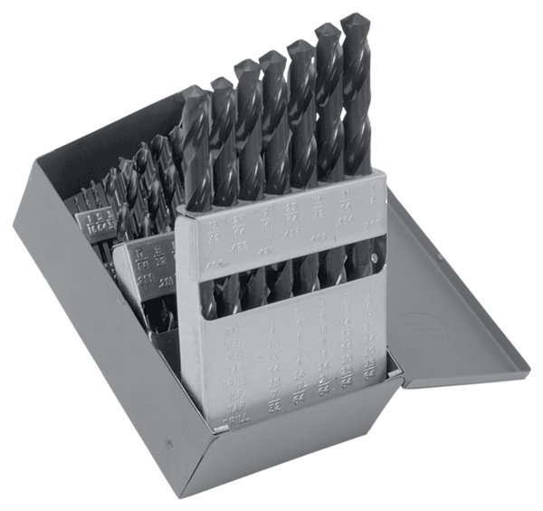Cle-Line C21118 Style 1899 High Speed Steel General Purpose Jobber Length Drill Set, Steam Oxide Finish, 1/16" - 1/2" Size, 29 Piece Set