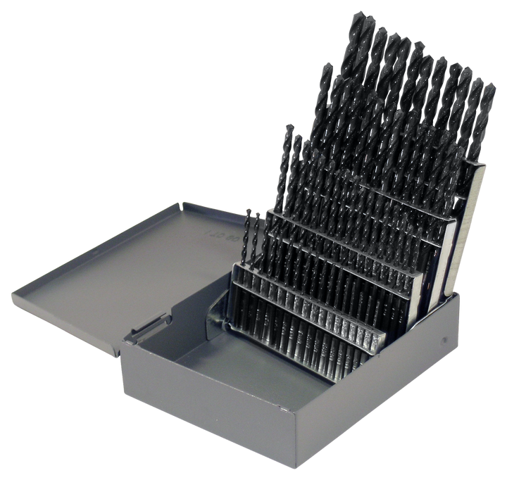 Cle-Line C21124 Style 1801 135° High Speed Steel Heavy-Duty Jobber Length Drill Set, Steam Oxide Finish, 1 - #60 Size, 60 Piece Set