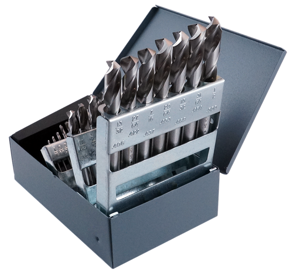 Cleveland C70368 High Speed Steel Heavy-Duty Screw Machine Length Drill Bit Set, Uncoated (Bright) Finish, Round Shank, Spiral Flute, 135 Degrees Split Point, 1/16" to 1/2" Size, 29 Piece Set