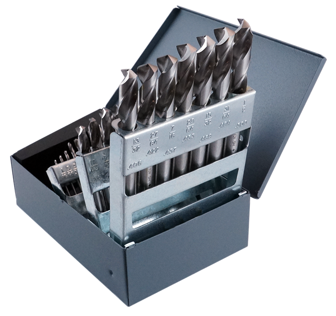 Cleveland C70368 High Speed Steel Heavy-Duty Screw Machine Length Drill Bit Set, Uncoated Bright Finish, Round Shank, Spiral Flute, 135 Degrees Split Point, 1/16" to 1/2" Size, 29 Piece Set