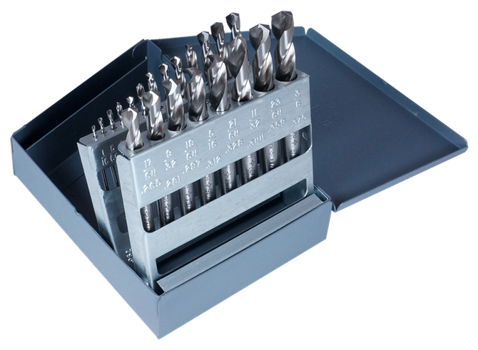 Cleveland C70369 High Speed Steel Heavy-Duty Screw Machine Length Drill Bit Set, Uncoated Bright Finish, Round Shank, Spiral Flute, 135 Degrees Split Point, 1/16" - 3/8" Size, 21 Piece Set