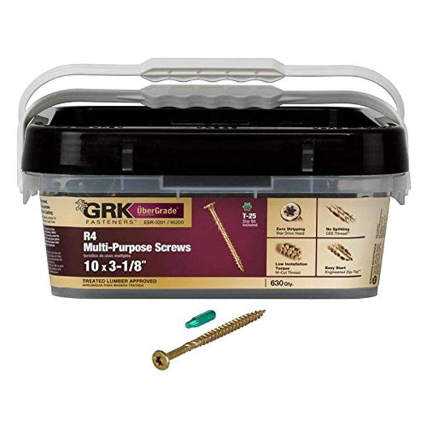 GRK Screws 95200 #10x3-1/8 Star Drive Flat Head Climatek Coated Steel Deck Screws, 630/Box