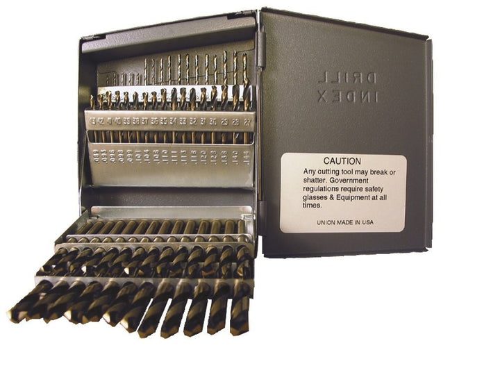 Viking Drill and Tool 23560 135 Degree Split Point Black/Gold Oxide Hi Molybdenum Steel Super Premium Screw Machine Length Drill, 60 Piece Set