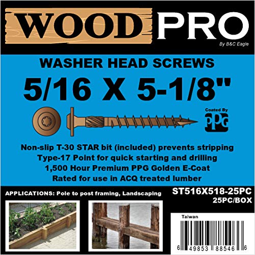 WoodPro ST516X518-25PC 5/16 in. x 5-1/8 in. Gold Finish Wood Screws, 25/Box