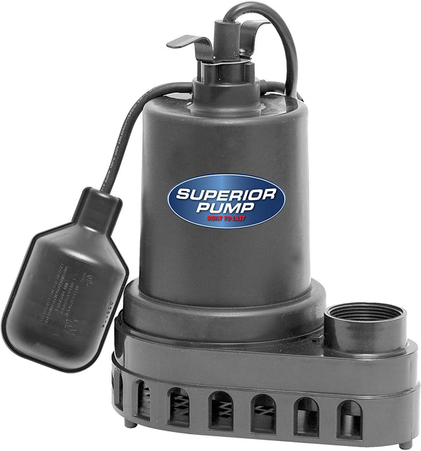 Superior Pump 92370 Thermoplastic Submersible Sump Pump with Tethered Float Switch, Black
