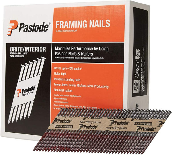 Paslode 650830 3 in. x .131 Brite Smooth Shank 30 Degree Paper Tape Collated RounDrive Framing Nails (2500/Box)