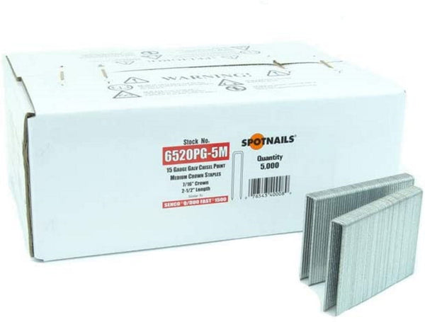 Spotnails 6516PG-5M 2x1/2 15-Gauge Chisel Point Galvanized Steel Heavy Wire Staples, 5,000/Box