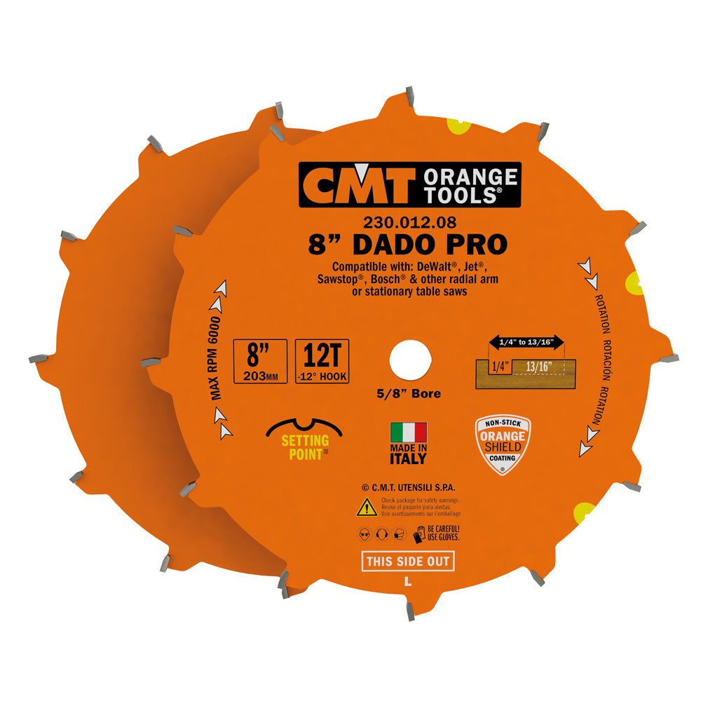 CMT 230.012.08 Dado Pro Set, 8-Inch x 12 Teeth FTG+ATB Grind with 5/8-Inch Bore