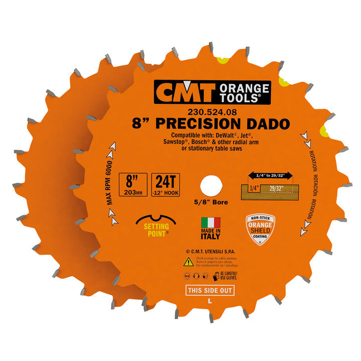 CMT 230.524.08 Precision Dado Set, 8-Inch X 24 Teeth FTG+ATB Grind with 5/8-Inch. Bore