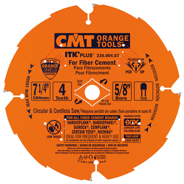 CMT 236.006.10 ITK PLUS Diamond Saw Blade for Fiber Cement Products, 10-Inch x 6 Trapezoidal Teeth with 5/8-Inch Bore, PTFE Coating