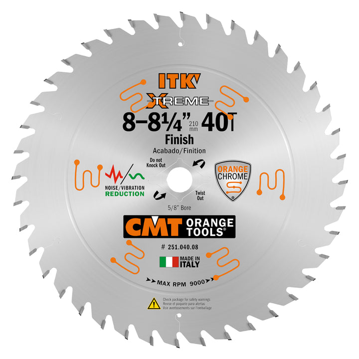 CMT 251.040.08 ITK Industrial Finish Saw Blade, 8-8-1/4-Inch x 40 Teeth 1FTG+4ATB Grind with 5/8-Inch<> Bore