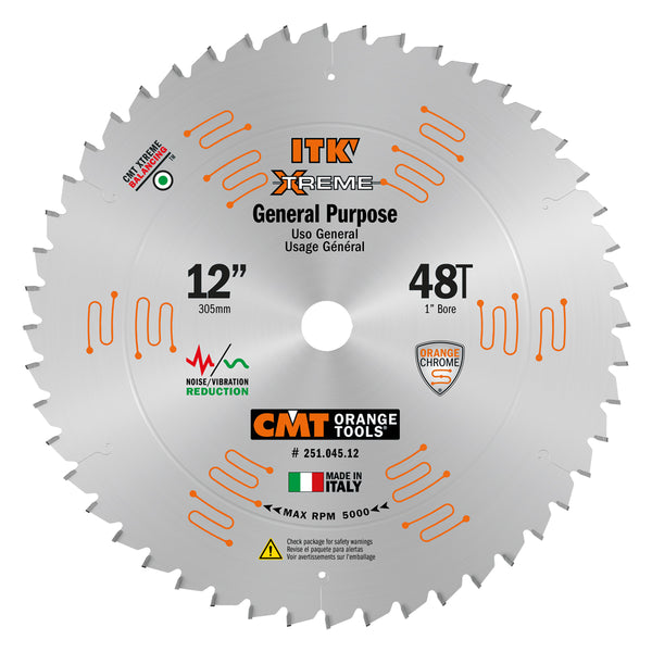 CMT 251.045.12 ITK General Purpose Saw Blade, 12-Inch x 45 Teeth 1FTG+2ATB Grind with 1-Inch Bore