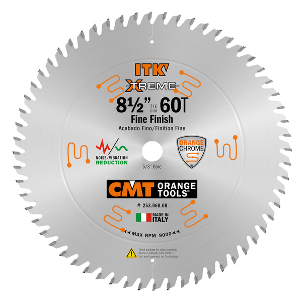 CMT 253.060.08 ITK Industrial Finish Sliding Compound Miter Saw Blade, 8-1/2-Inch x 60 Teeth 1FTG+2ATB Grind with 5/8-Inch Bore
