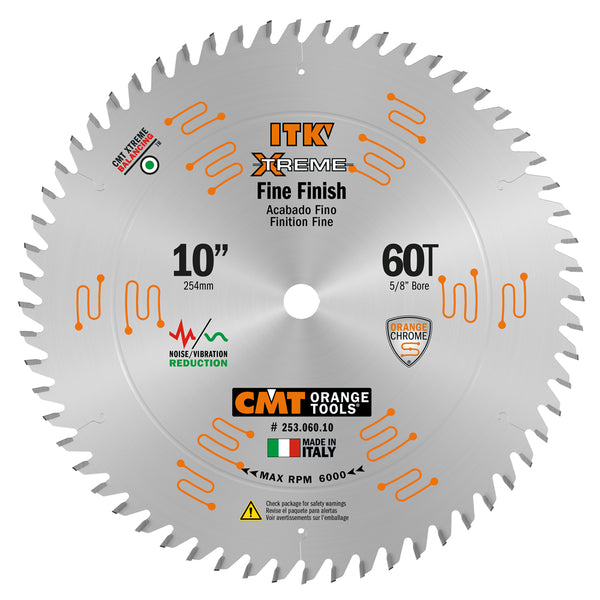 CMT 253.060.10 ITK Industrial Finish Sliding Compound Miter Saw Blade, 10-Inch x 60 Teeth 1FTG+2ATB Grind with 5/8-Inch Bore