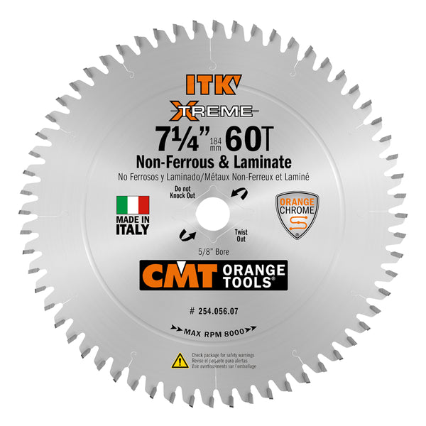 CMT 254.056.07 ITK Industrial Non-Ferrous Metal and Melamine Blade and 7-1/4-Inch Diameter by 56 Teeth with 5/8-Inch Bore, PTFE-Coated