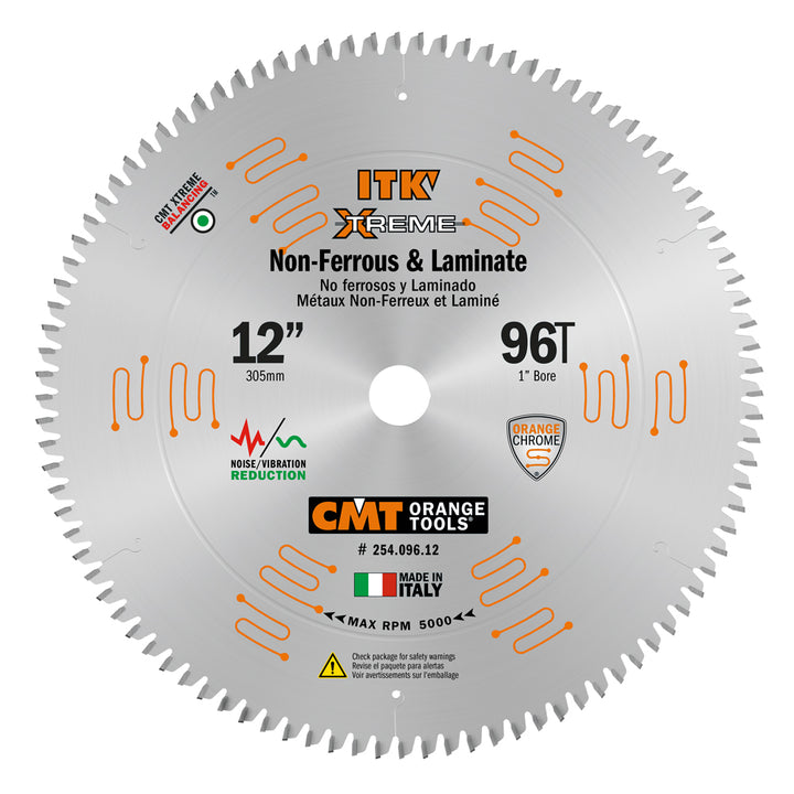 CMT 254.096.12 ITK Industrial Non-Ferrous Metal and Melamine Blade and 12-Inch Diameter by 96 Teeth with 1-Inch Bore, PTFE-Coated