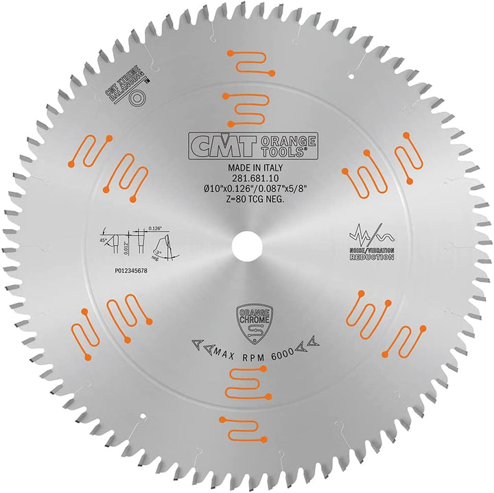 CMT ORANGE TOOLS 281.681.10 Chrome Double Sided Laminate /Melamine Blade 10" x T80 TCG NEG, Silver