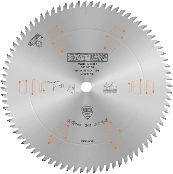 CMT ORANGE TOOLS 283.680.10 Orange Chrome Ultimate Plywood & Melamine Blade 10" x T80 HiATB, Silver