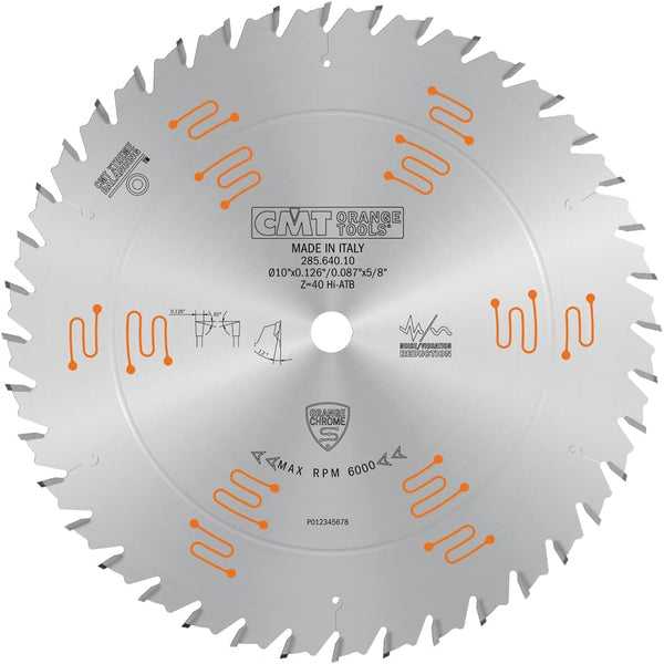 CMT 285.640.10 Orange Chrome General Purpose Blade 10" x T40 HiATB,D 10 254mm | T 50 | B 5/8 | K .126 | P .087