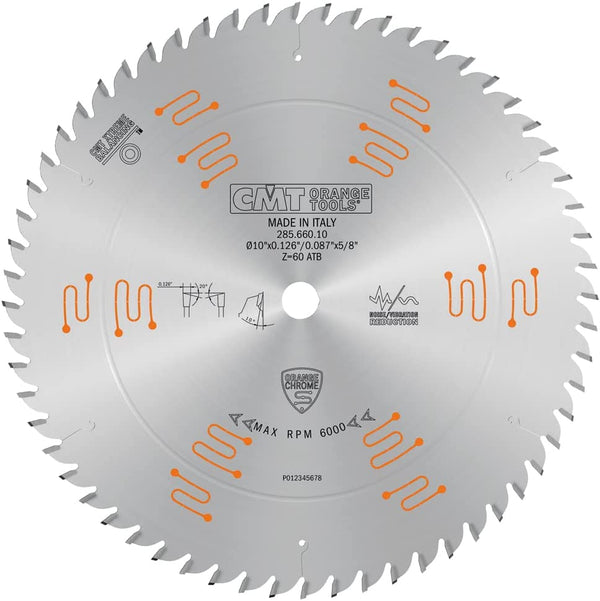 CMT Orange Chrome Heavy-Duty CROSSCUTTING Blade 10" x T60 ATB,D 10 254mm | T 60 | B 5/8 | K .126 | P .087