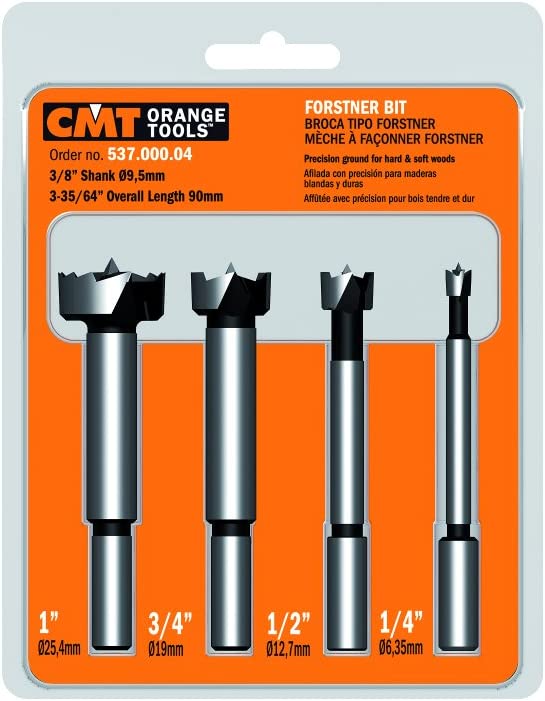 CMT 537.000.04 4-Piece Forstner Bit set, 1/4 -1/2 -3/4 -1-Inch Diameters, 3/8-Inch Shank