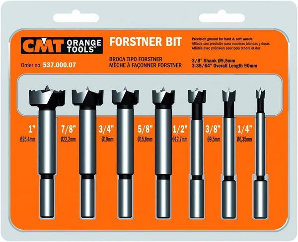 CMT 537.000.07 7-Piece Forstner Bit set, 1/4-3/8-1/2-5/8-3/4-7/8-1 Diameters, 3/8-Inch Shank