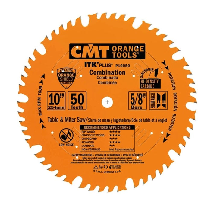 CMT P10050 ITK Plus Combination Saw Blade, 10 x 50 Teeth, 1FTG+ 4ATB Teeth with Shear with 5/8-Inch bore