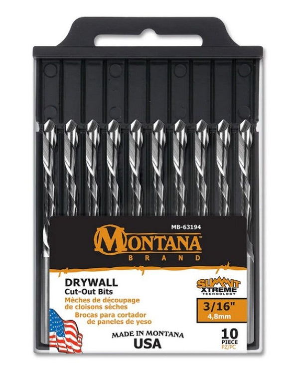 Montana Brands MB-63194 Drywall Cut Out Drill Bits, 3/16", 10 Pack