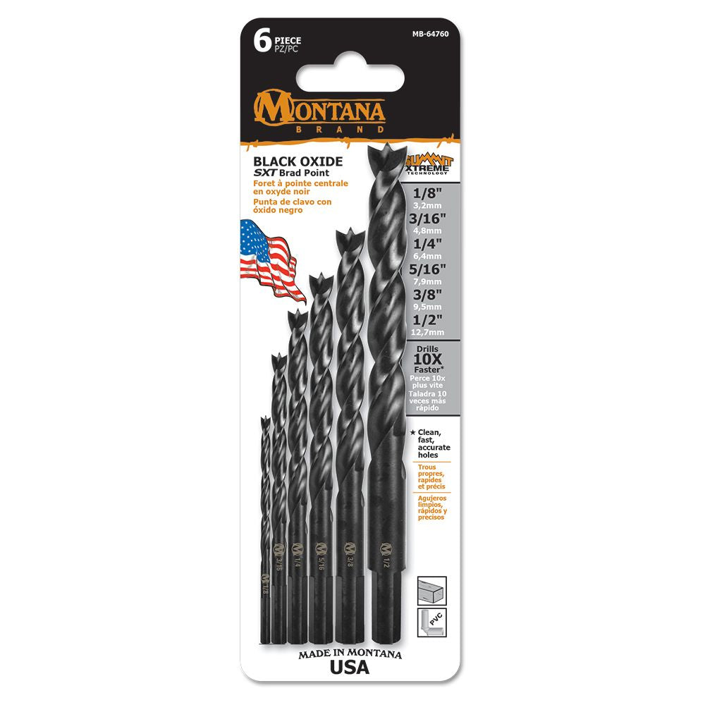 Montana Brands MB-64760 6 Piece Wood Brad Point Drill Bit Set