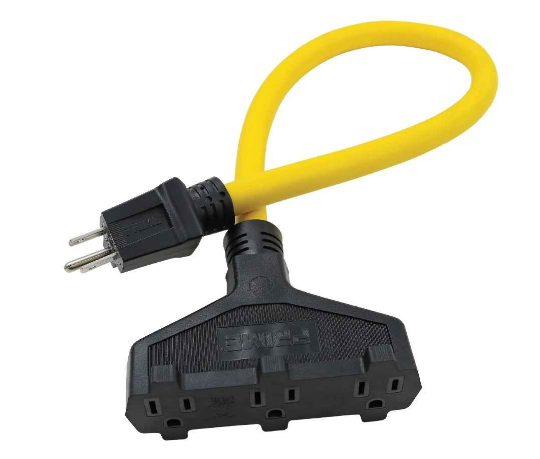 Prime AD050802 2ft. 12/3 STW Yellow Triple-Tap Adapter