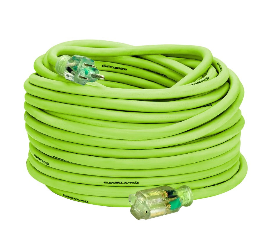 Prime FZ512835 100ft. 12/3 SJTW Flexzilla Green Outdoor Ext Cord w/ Green Power Indicator Light