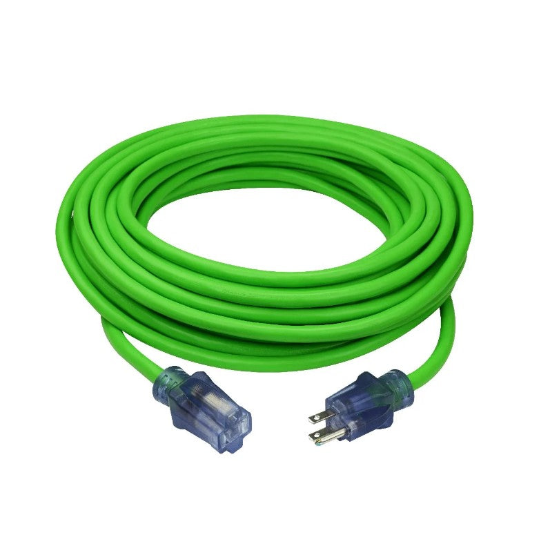 Prime NS512830 50ft. 12/3 SJTW -50°C Green Hi-Visibility Outdoor Extension Cord w/Primelight Indicator Light