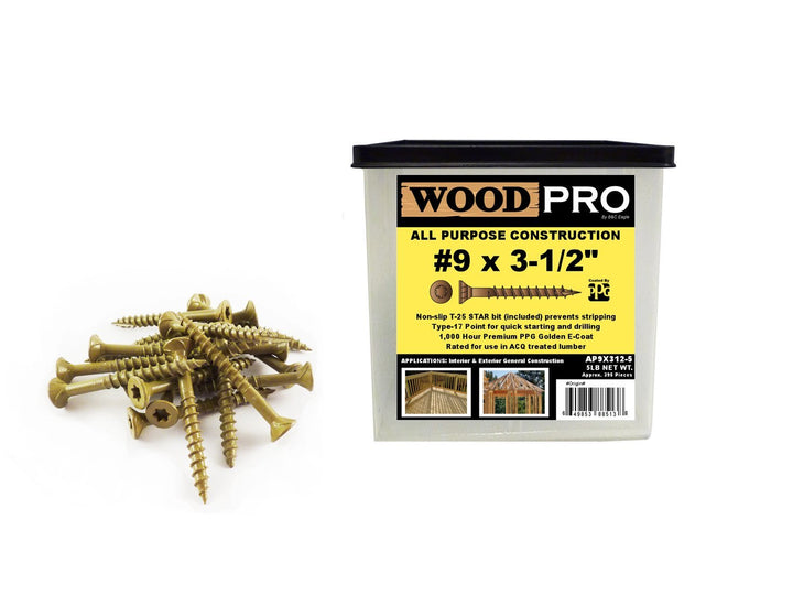 WoodPro AP9X312-5 #9 x 3-1/2 in. Gold Finish Wood Screws, 395/Box