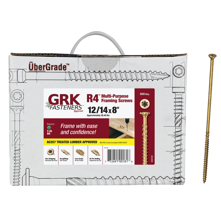 GRK 00181 R4 #12 by 8-Inch Bulk Box Screw, 500 Pieces Per Box